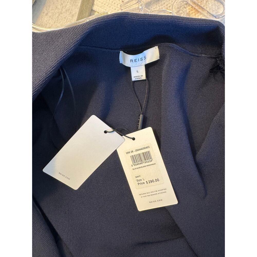 NWT Reiss Elle Wrap Front Sleeveless Knitted Midi Dress in Navy Blue Size Large - Picture 5 of 5
